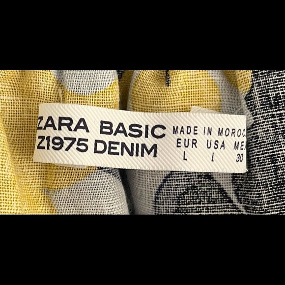 Zara Basic Denim Blue Floral Off the Shoulder Spring Button up Dress sz Large - Picture 10 of 11